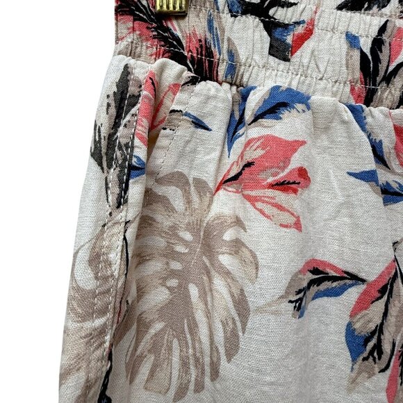 Briggs Wide Leg Pants Linen Blend Beige Floral Size Medium Elastic Waist - Picture 9 of 11